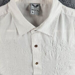 Avirex White Embroidered Button Up Shirt Large Long Sleeve Men Cotton Blend